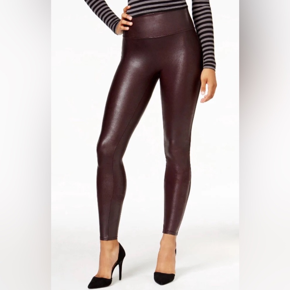 Spanx Faux Leather Maroon Burgundy Wine Pull-on Legging L